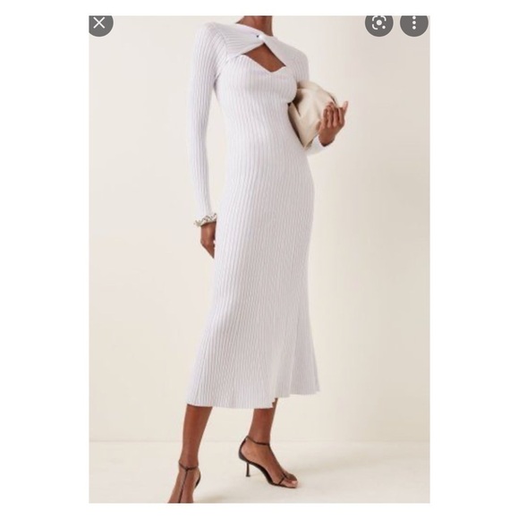 AMUR White Ribbed Cutout Long Sleeve Bodycon Midi Dress Size L - Picture 8 of 15